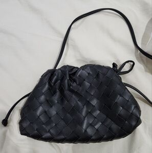 Black leather woven bag